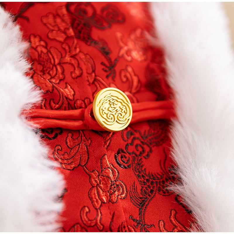 KFX-5362237 Chinese Dragon Brocade Pet Vest with Faux Fur Trim for Large and Medium Dogs