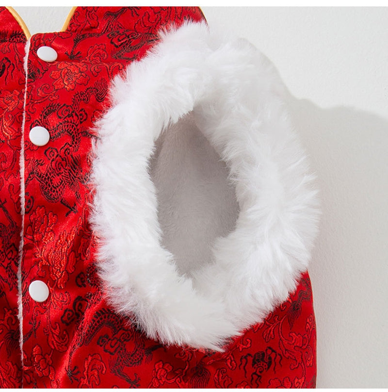KFX-5362237 Chinese Dragon Brocade Pet Vest with Faux Fur Trim for Large and Medium Dogs