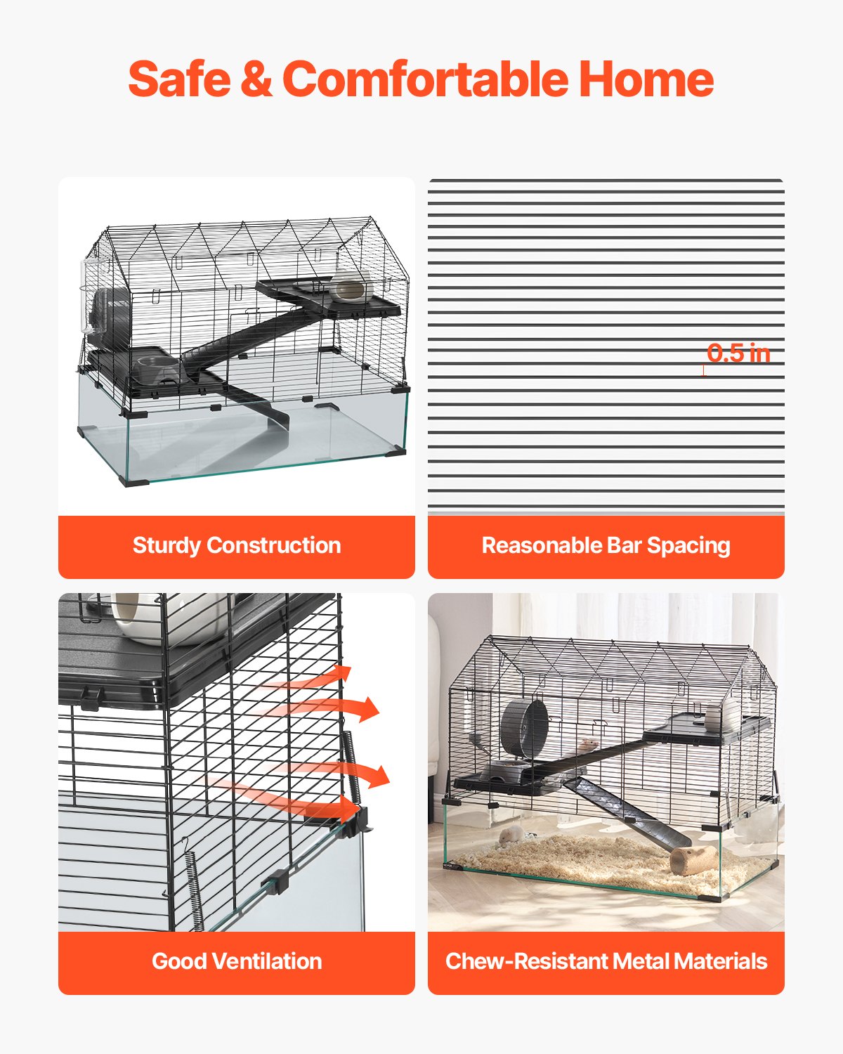 KFX-5367101 Wire Hamster Cage Habitat 29.5in for Small Rodents – Secure, Spacious, and 360-Degree View Design