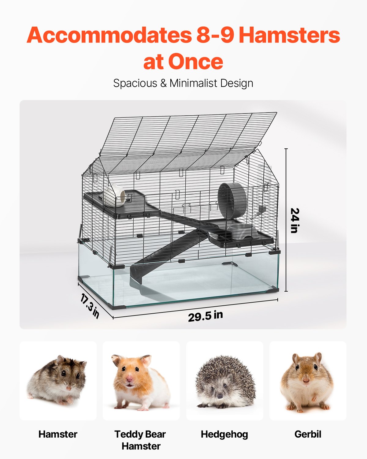 KFX-5367101 Wire Hamster Cage Habitat 29.5in for Small Rodents – Secure, Spacious, and 360-Degree View Design