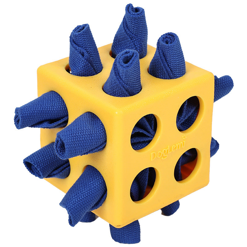 KFX-5370045 Dog Cube Molar Teething Toy for Dogs - Durable Polyester Educational Plaything in Yellow and Green