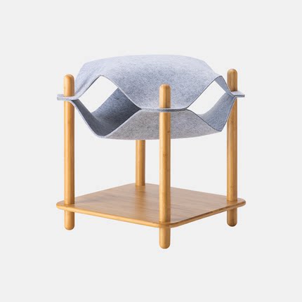 KFX-5370813 Bamboo Plywood Cat Climbing Frame Nest with High-Density Felt - Easy to Clean and 15KG Load Capacity