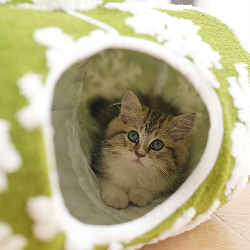 KFX-5373245 Cozy Green Snowflakes Pet Tunnel Bed for Cats