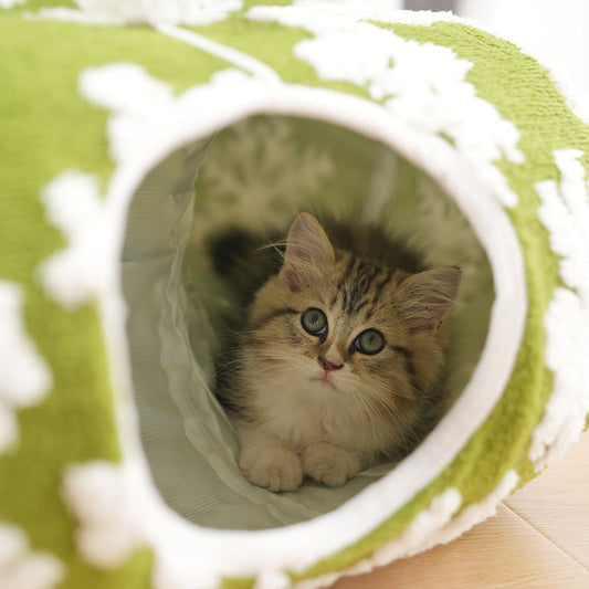 KFX-5373245 Cozy Green Snowflakes Pet Tunnel Bed for Cats