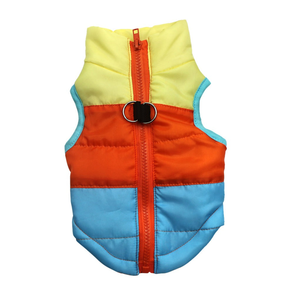 KFX-5373373 Striped Puppy Jacket Vest for Autumn/Winter with Traction Buckle – Medium Warmth and Easy Care