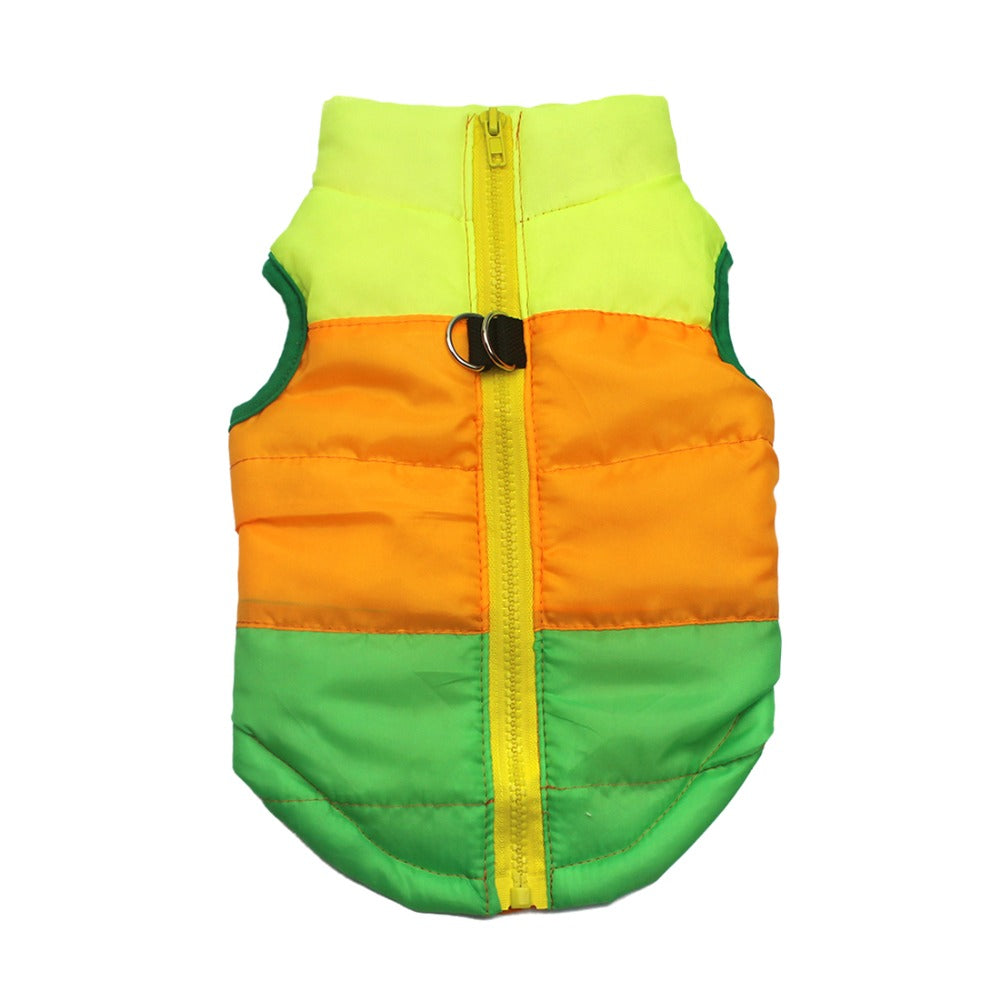 KFX-5373373 Striped Puppy Jacket Vest for Autumn/Winter with Traction Buckle – Medium Warmth and Easy Care
