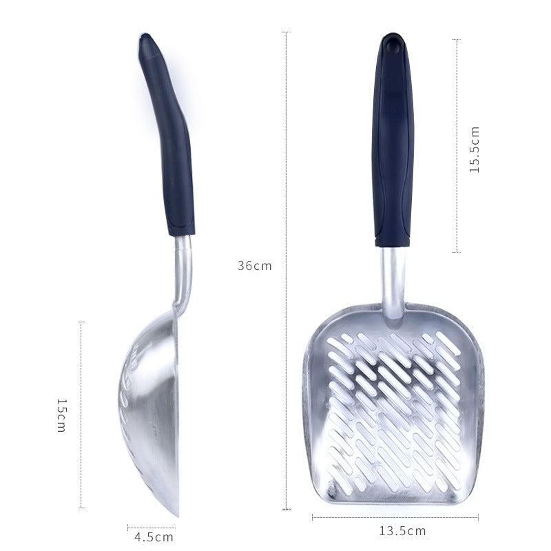 KFX-5375165 Large Aluminum Alloy Cat Litter Shovel - Gray and Black - Convenient Cat Care Tool (36x15.5x15.5cm)