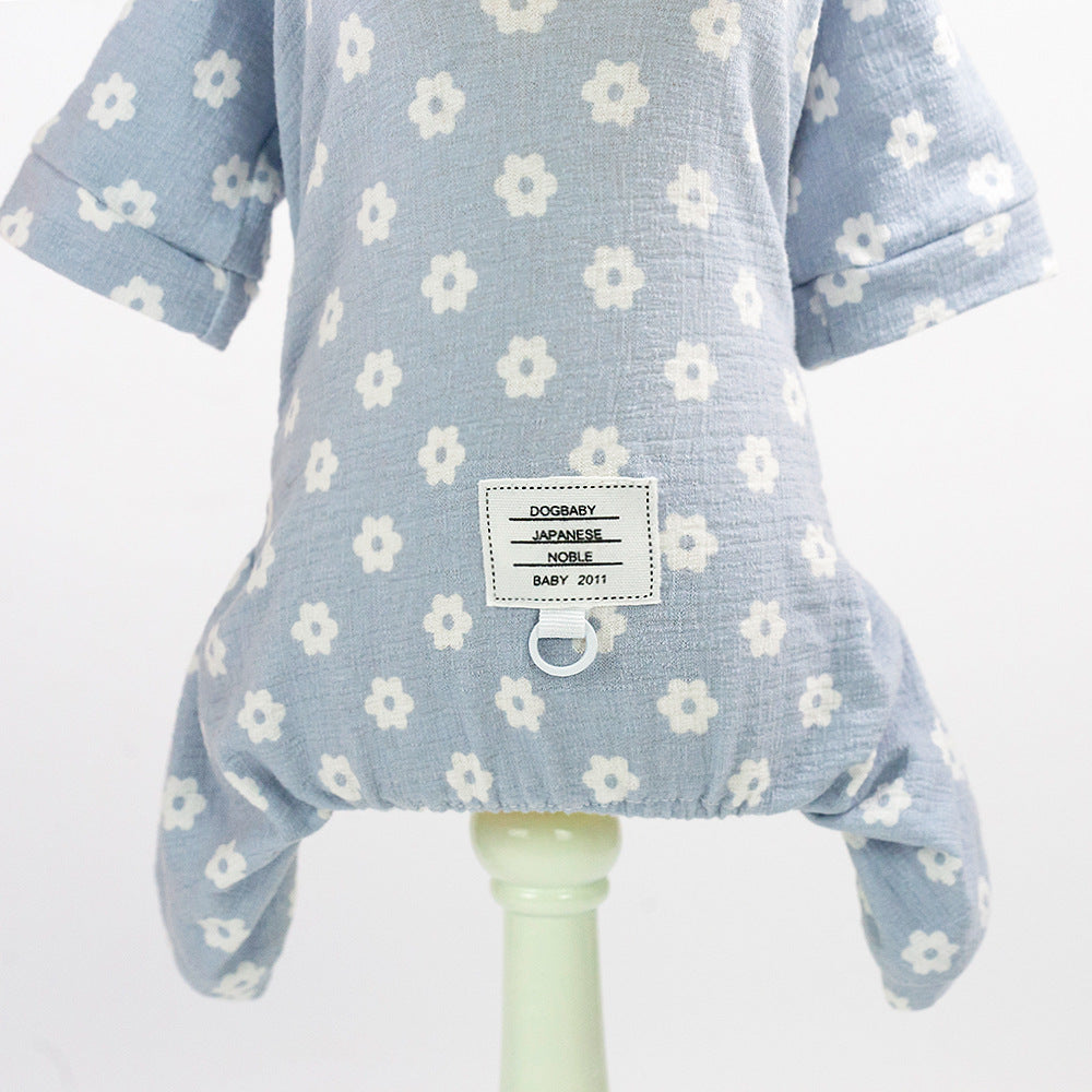 KFX-5375549 Small Daisy Four-Leg Pants for Dogs in Blue and Pink - Casual Cotton Pet Clothing