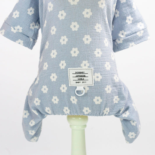 KFX-5375549 Small Daisy Four-Leg Pants for Dogs in Blue and Pink - Casual Cotton Pet Clothing