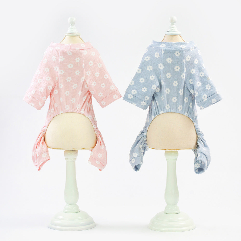 KFX-5375549 Small Daisy Four-Leg Pants for Dogs in Blue and Pink - Casual Cotton Pet Clothing