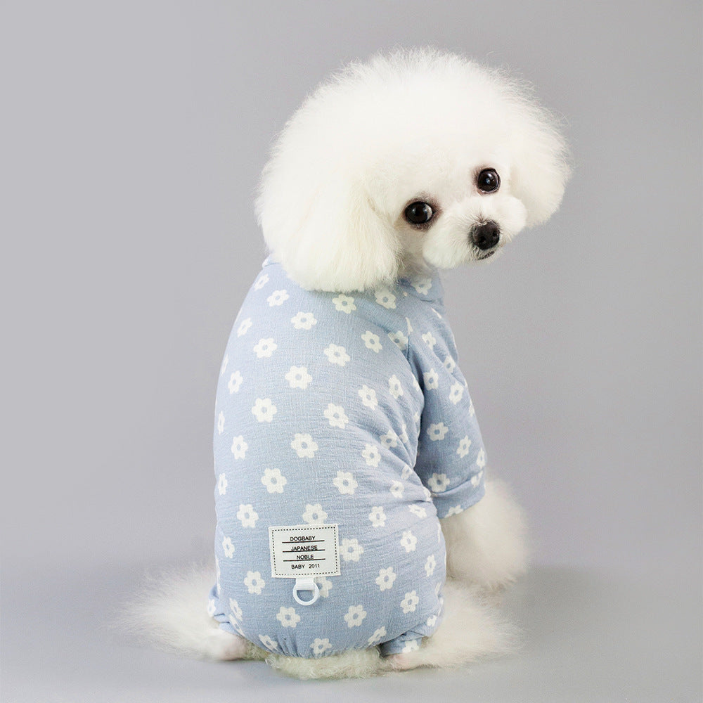 KFX-5375549 Small Daisy Four-Leg Pants for Dogs in Blue and Pink - Casual Cotton Pet Clothing