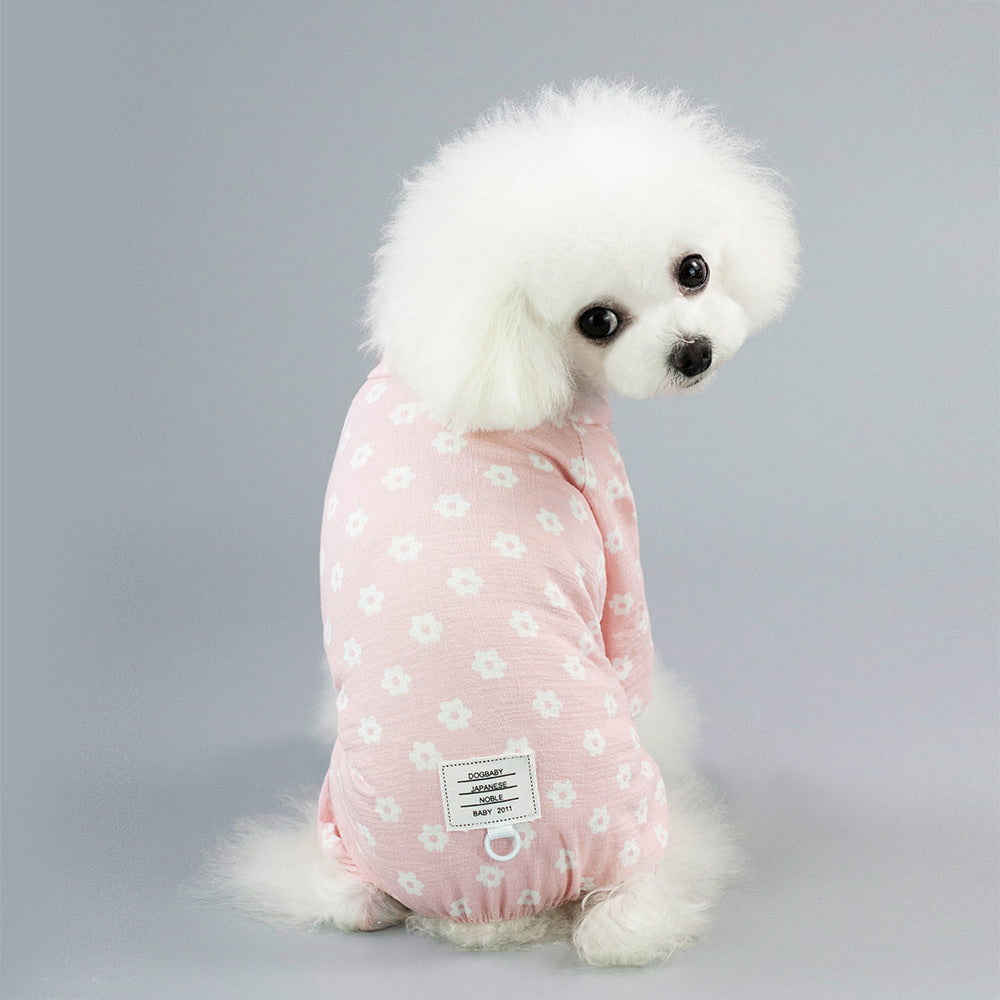 KFX-5375549 Small Daisy Four-Leg Pants for Dogs in Blue and Pink - Casual Cotton Pet Clothing