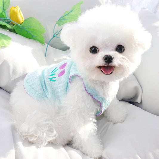 KFX-5376573 Cute Cartoon Vest for Small Dogs and Cats in Yellow, Pink, and Green - Various Sizes Available