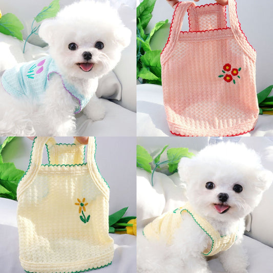 KFX-5376573 Cute Cartoon Vest for Small Dogs and Cats in Yellow, Pink, and Green - Various Sizes Available