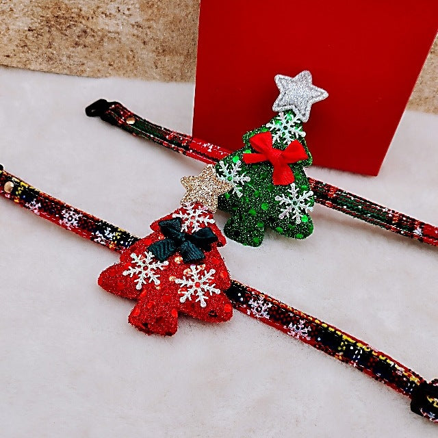 KFX-5376957 Christmas Snowflake Pattern Canvas Pet Collar in Red and Green, Adjustable Size S/M