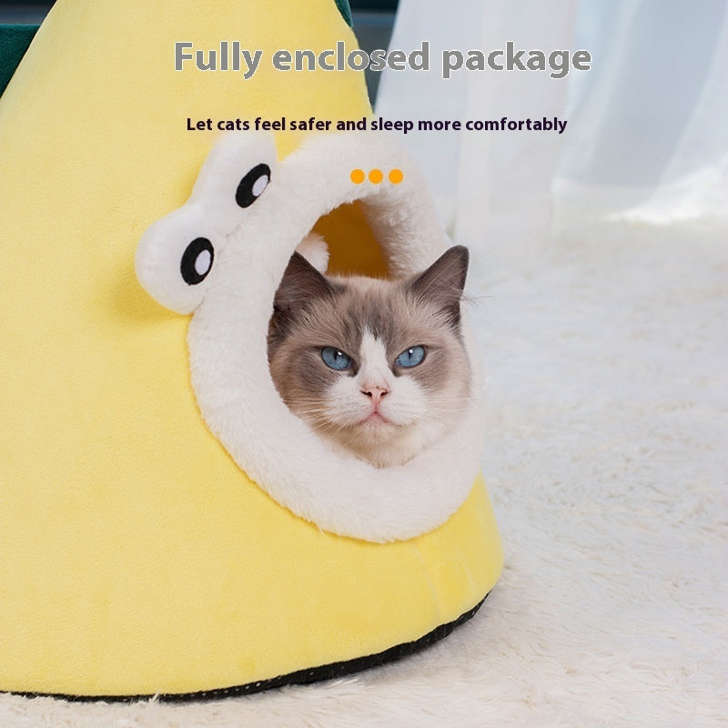 KFX-5378237 Universal Yellow Dinosaur-Shaped Cat Nest for Cozy Comfort and Warmth