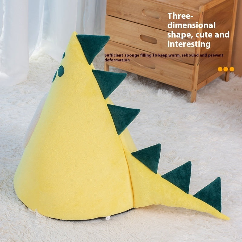 KFX-5378237 Universal Yellow Dinosaur-Shaped Cat Nest for Cozy Comfort and Warmth