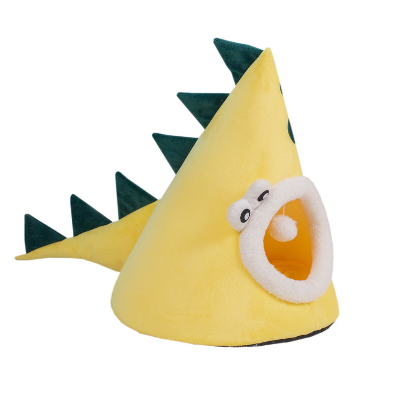KFX-5378237 Universal Yellow Dinosaur-Shaped Cat Nest for Cozy Comfort and Warmth