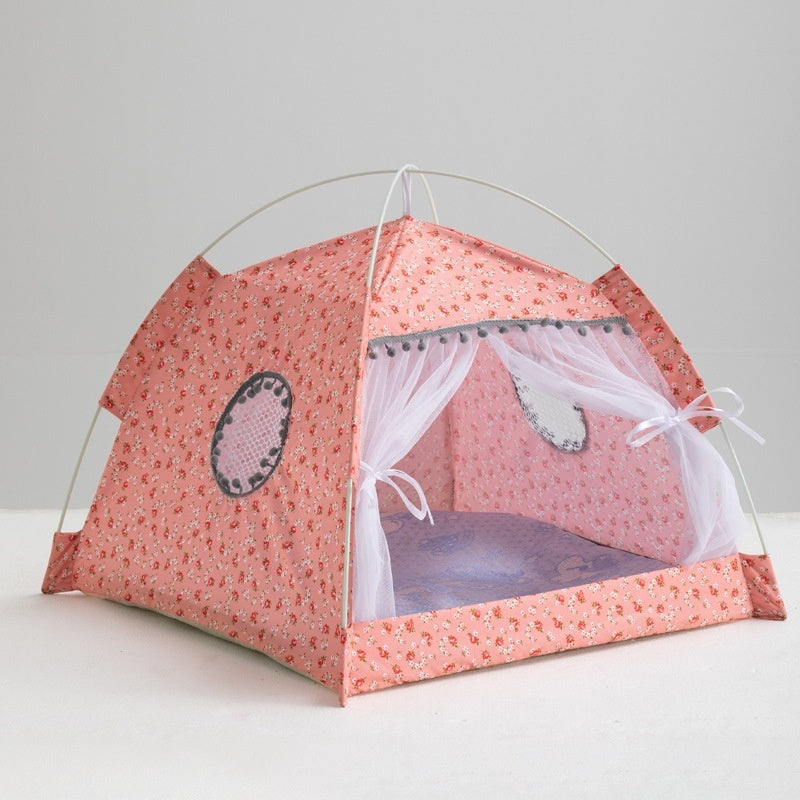 KFX-5379005 Lightweight Summer Cat Tent Bed - Four-Season Design in Durable Cloth, Multiple Colors Available