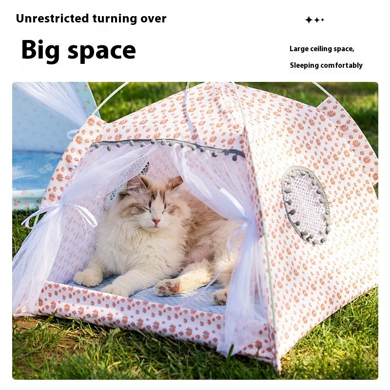 KFX-5379005 Lightweight Summer Cat Tent Bed - Four-Season Design in Durable Cloth, Multiple Colors Available
