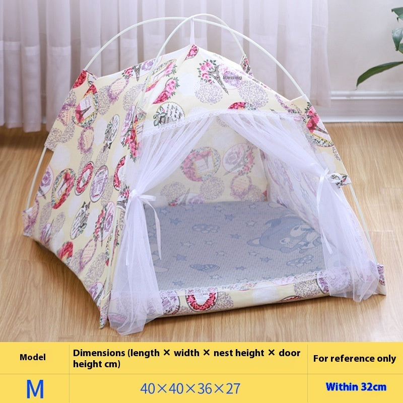 KFX-5379005 Lightweight Summer Cat Tent Bed - Four-Season Design in Durable Cloth, Multiple Colors Available