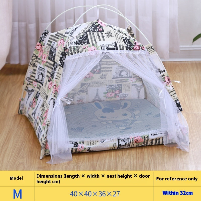 KFX-5379005 Lightweight Summer Cat Tent Bed - Four-Season Design in Durable Cloth, Multiple Colors Available