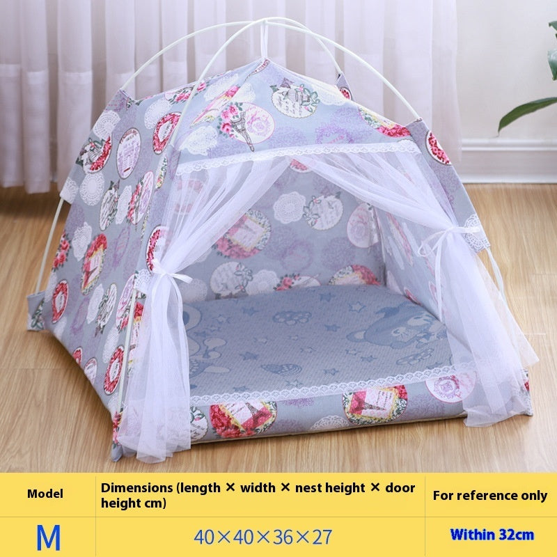 KFX-5379005 Lightweight Summer Cat Tent Bed - Four-Season Design in Durable Cloth, Multiple Colors Available