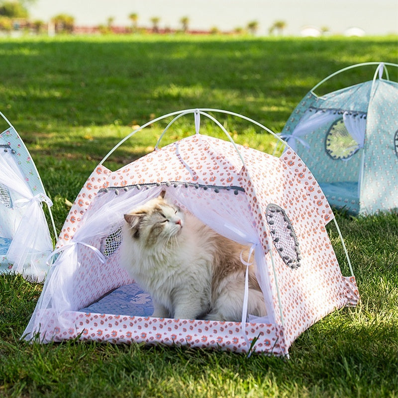 KFX-5379005 Lightweight Summer Cat Tent Bed - Four-Season Design in Durable Cloth, Multiple Colors Available