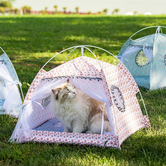 KFX-5379005 Lightweight Summer Cat Tent Bed - Four-Season Design in Durable Cloth, Multiple Colors Available