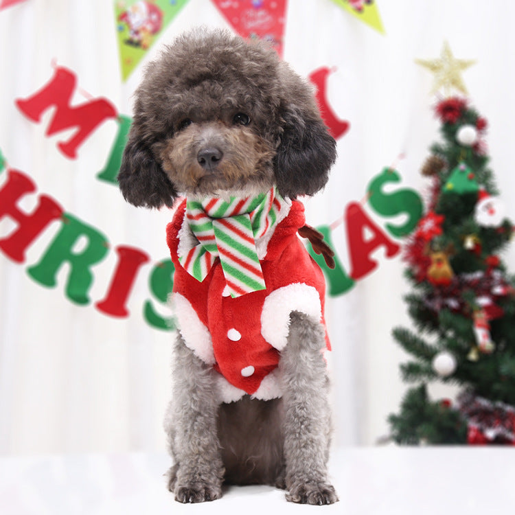 KFX-5379133 Adorable Christmas Dog Sweater with Green Scarf - Cozy Winter Outfit for Pets