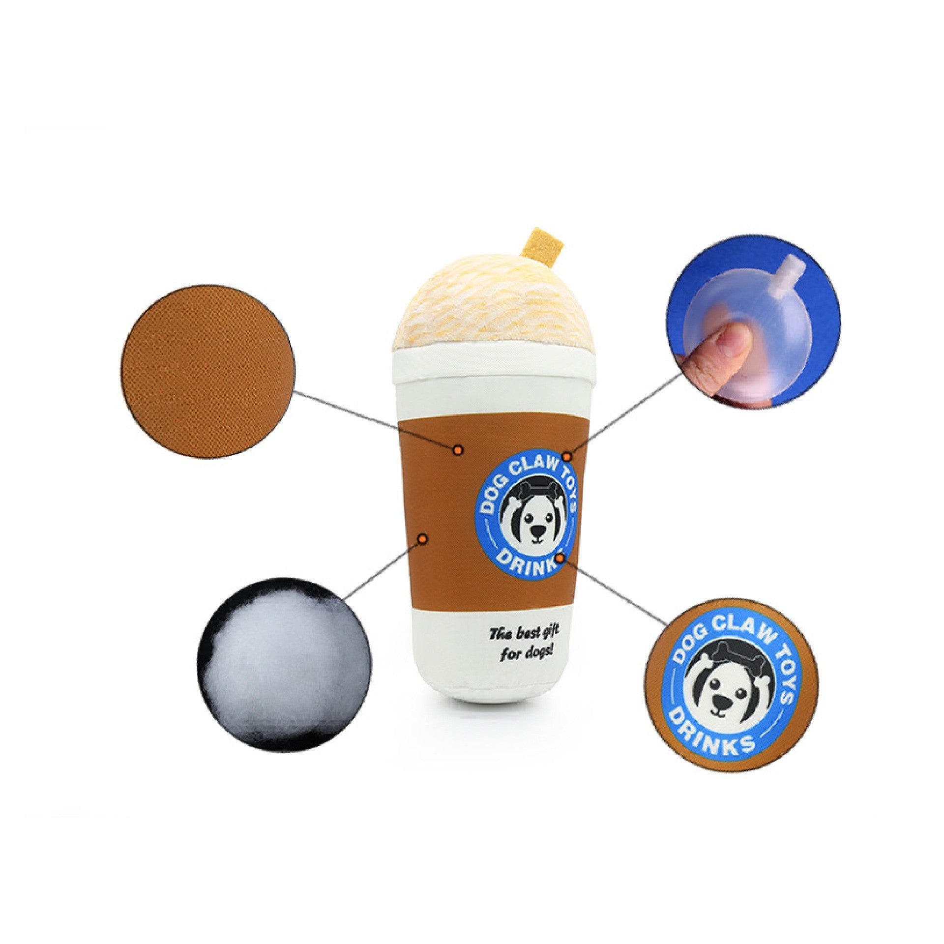 KFX-5379773 Interactive Plush Dog Toy - Milk Tea Cup Design, Nylon Cloth, Light and Coffee Colors
