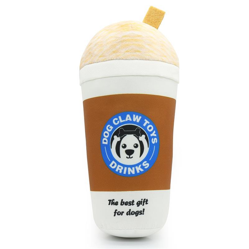 KFX-5379773 Interactive Plush Dog Toy - Milk Tea Cup Design, Nylon Cloth, Light and Coffee Colors