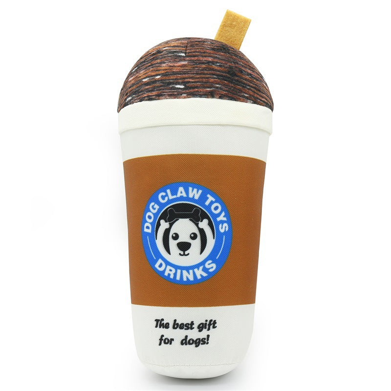 KFX-5379773 Interactive Plush Dog Toy - Milk Tea Cup Design, Nylon Cloth, Light and Coffee Colors