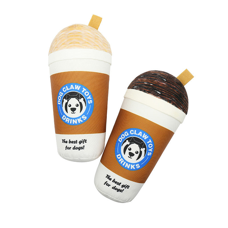 KFX-5379773 Interactive Plush Dog Toy - Milk Tea Cup Design, Nylon Cloth, Light and Coffee Colors