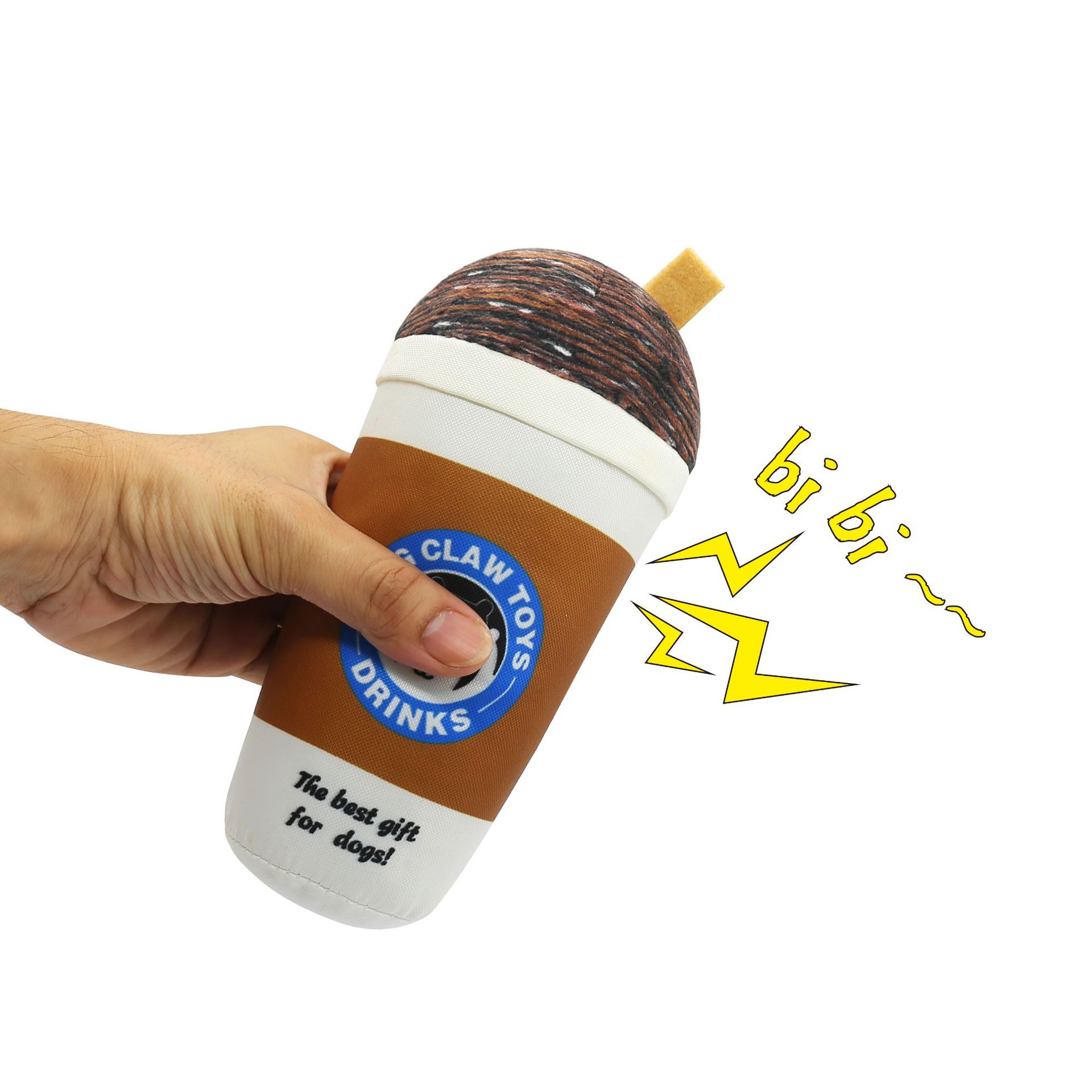 KFX-5379773 Interactive Plush Dog Toy - Milk Tea Cup Design, Nylon Cloth, Light and Coffee Colors