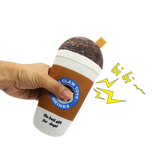 KFX-5379773 Interactive Plush Dog Toy - Milk Tea Cup Design, Nylon Cloth, Light and Coffee Colors