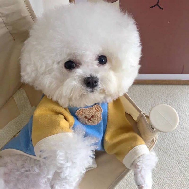 KFX-5380029 Korean Style Pet Pullover Sweater for Poodles in Blue & Yellow or Pink & Purple Bear Designs