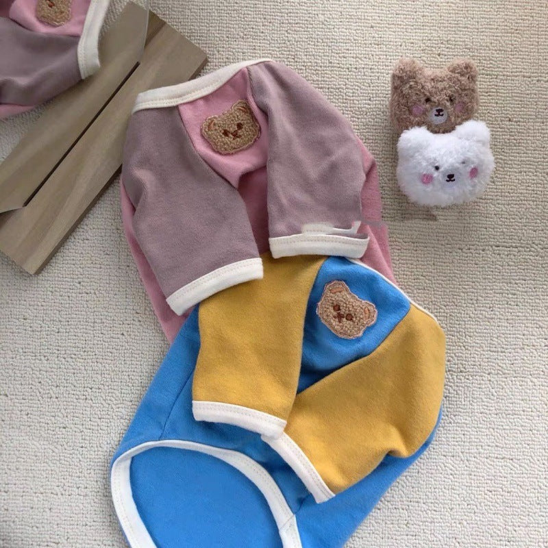 KFX-5380029 Korean Style Pet Pullover Sweater for Poodles in Blue & Yellow or Pink & Purple Bear Designs