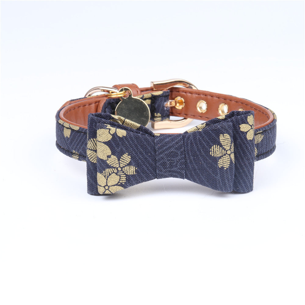 KFX-5382717 Japanese Style Bronzing Pet Collar - Adjustable PU Necklace for Dogs in Blue, Navy Blue, Pink, Red, and Purple