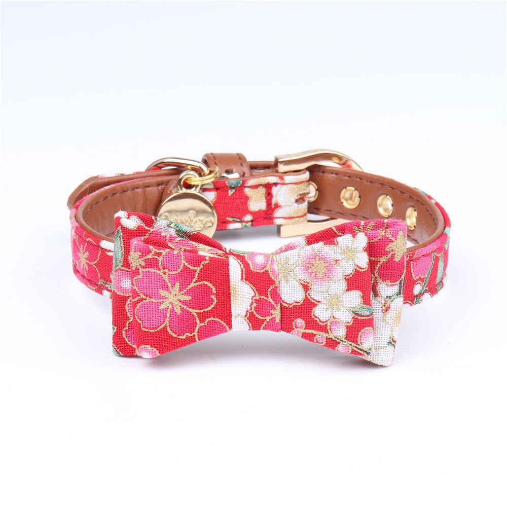 KFX-5382717 Japanese Style Bronzing Pet Collar - Adjustable PU Necklace for Dogs in Blue, Navy Blue, Pink, Red, and Purple