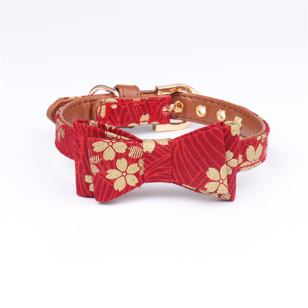 KFX-5382717 Japanese Style Bronzing Pet Collar - Adjustable PU Necklace for Dogs in Blue, Navy Blue, Pink, Red, and Purple