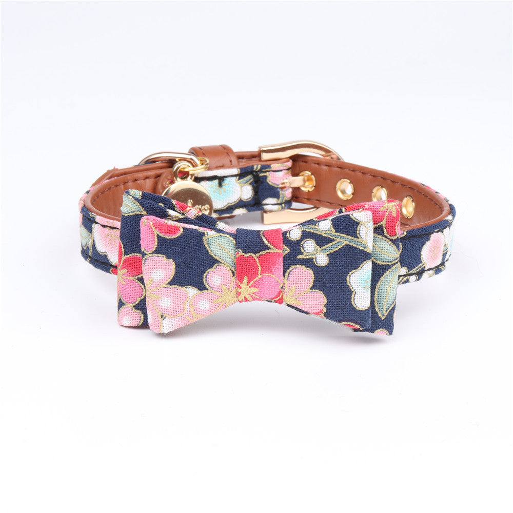 KFX-5382717 Japanese Style Bronzing Pet Collar - Adjustable PU Necklace for Dogs in Blue, Navy Blue, Pink, Red, and Purple