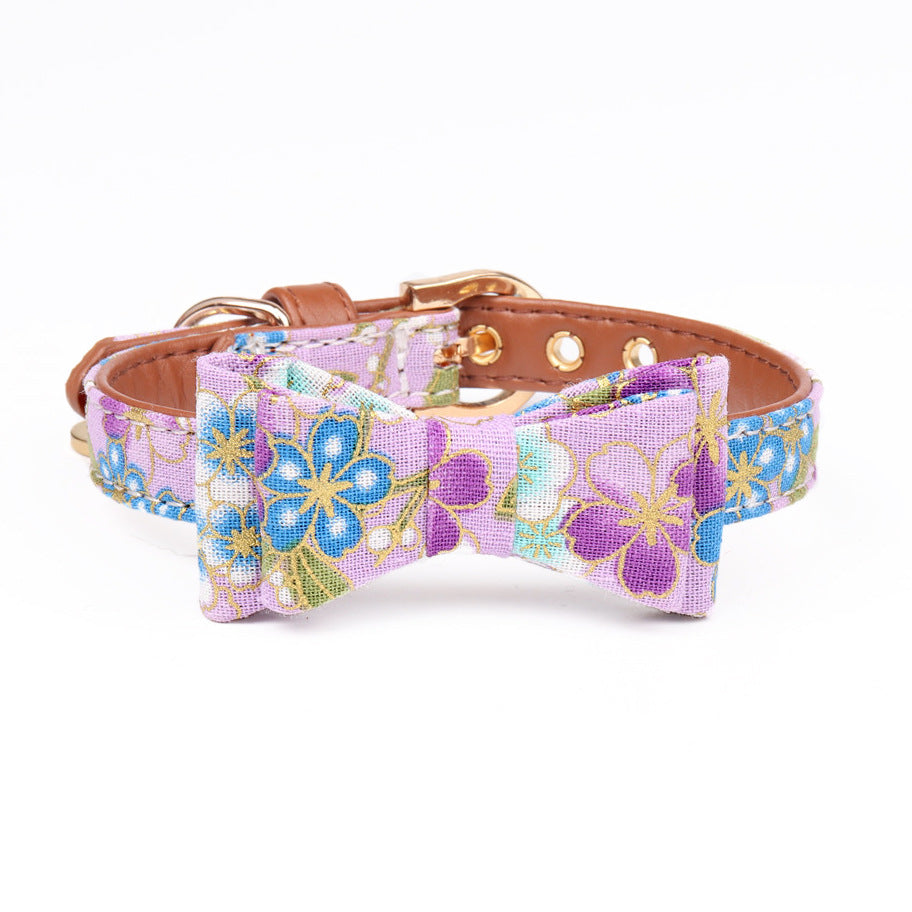 KFX-5382717 Japanese Style Bronzing Pet Collar - Adjustable PU Necklace for Dogs in Blue, Navy Blue, Pink, Red, and Purple