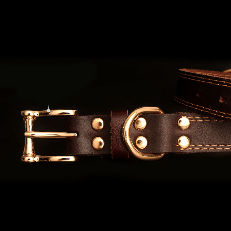 KFX-5384509 Genuine Leather Dog Collar with Adjustable Fit and Engraved Nameplate for All Dogs