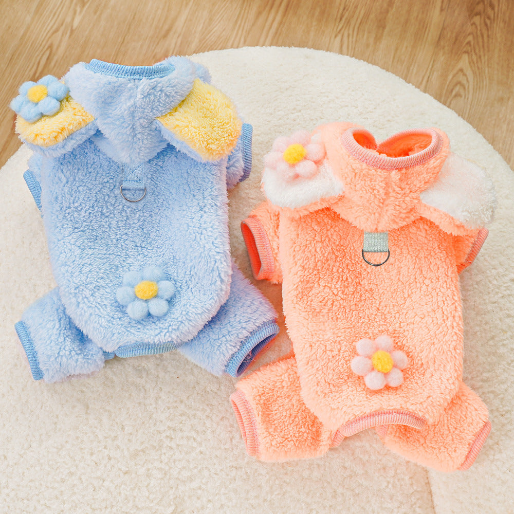 KFX-5385277 Fleece-Lined Four-Legged Pet Outfits for Dogs and Cats in Blue or Orange-Pink Bear Designs