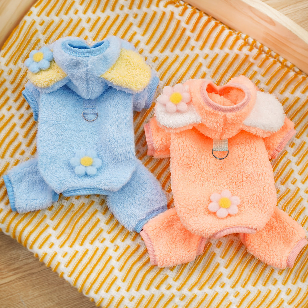 KFX-5385277 Fleece-Lined Four-Legged Pet Outfits for Dogs and Cats in Blue or Orange-Pink Bear Designs