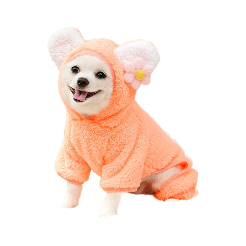 KFX-5385277 Fleece-Lined Four-Legged Pet Outfits for Dogs and Cats in Blue or Orange-Pink Bear Designs