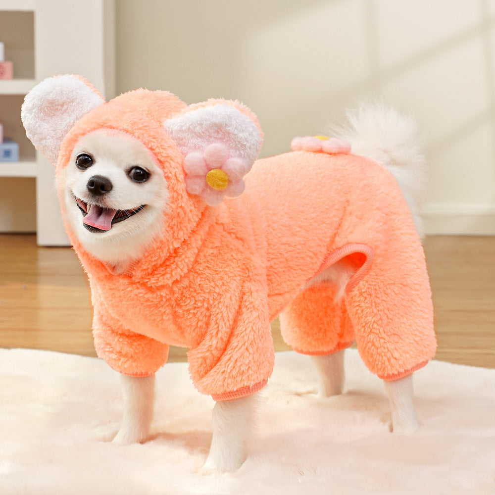 KFX-5385277 Fleece-Lined Four-Legged Pet Outfits for Dogs and Cats in Blue or Orange-Pink Bear Designs
