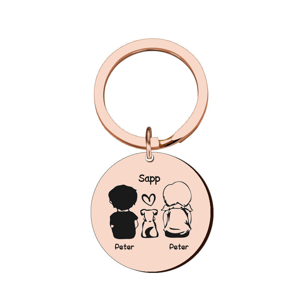 KFX-5386557 Personalized Round Stainless Steel Pet Name Keychain in Gold, Silver, and Rose Gold