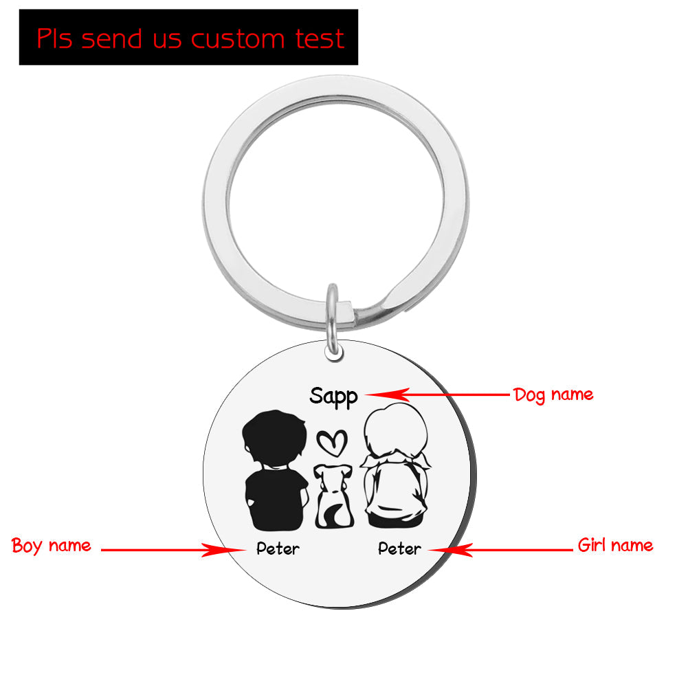 KFX-5386557 Personalized Round Stainless Steel Pet Name Keychain in Gold, Silver, and Rose Gold